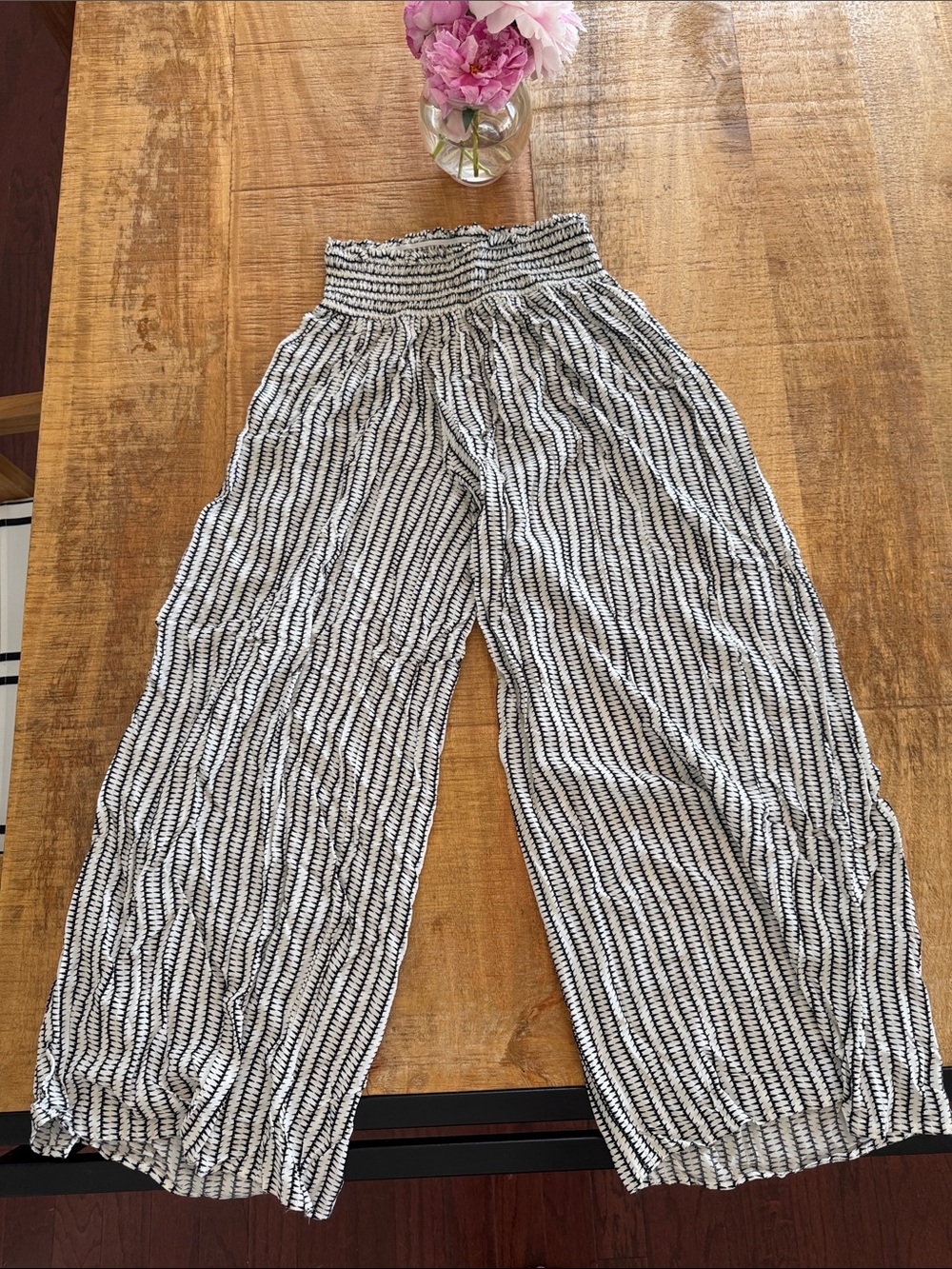 Pink Lily Black & White Vertical Stripe Wide-Leg Pants
